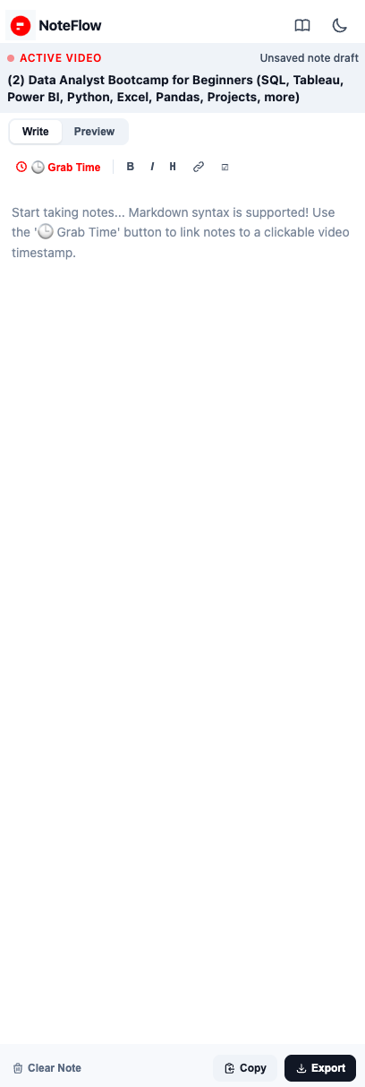 YT NoteFlow Active Video Interface